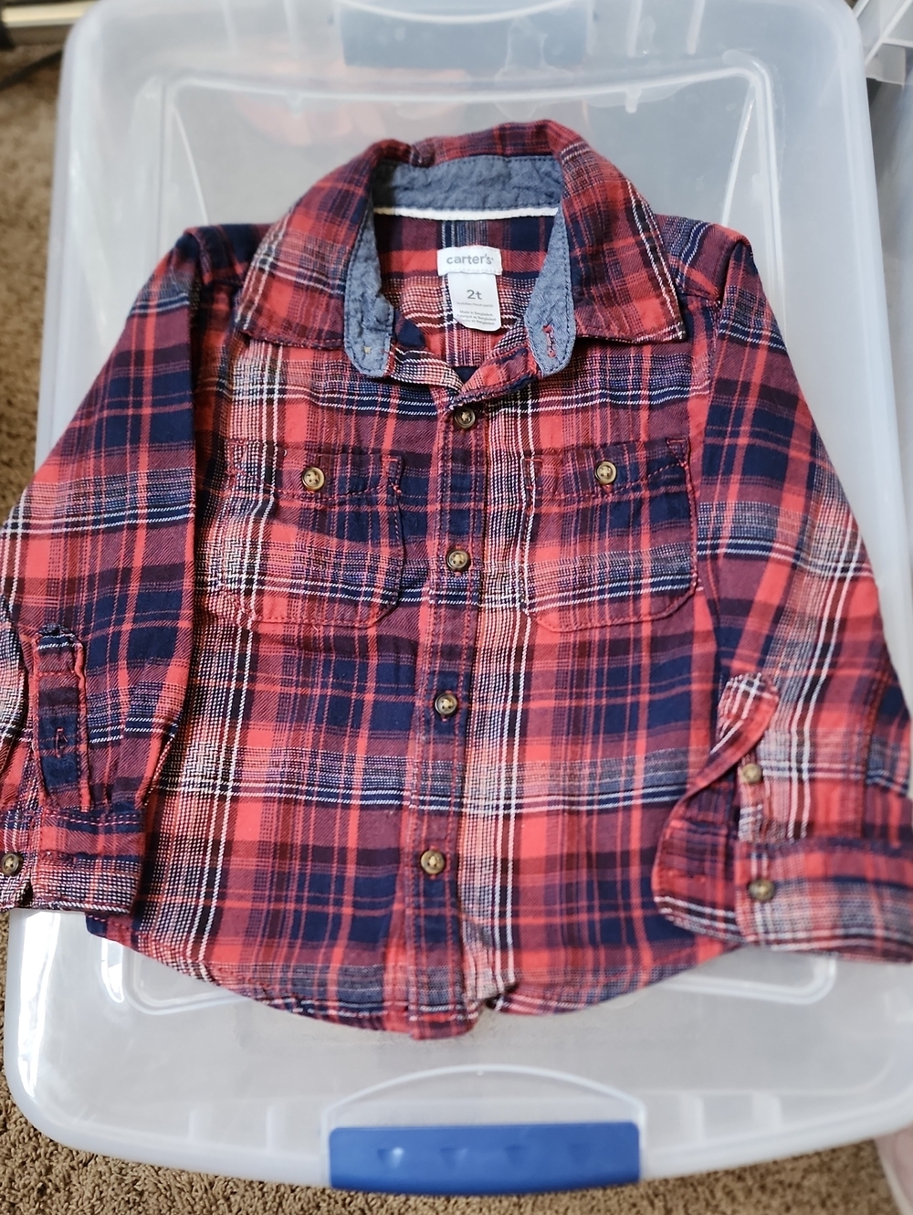 2T Carter's Red & Navy Plaid Button-Down Shirt